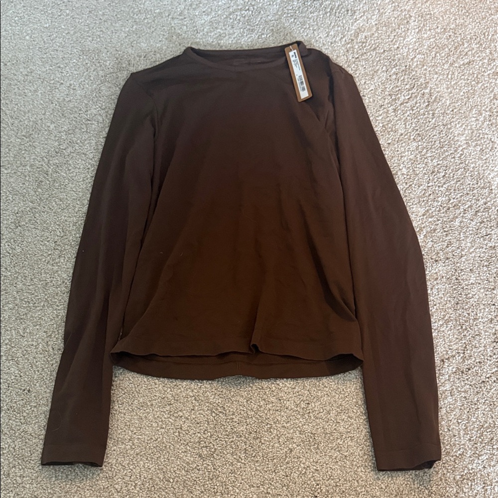 SKIMS Long Sleeve Crewneck Top in Chocolate Brown